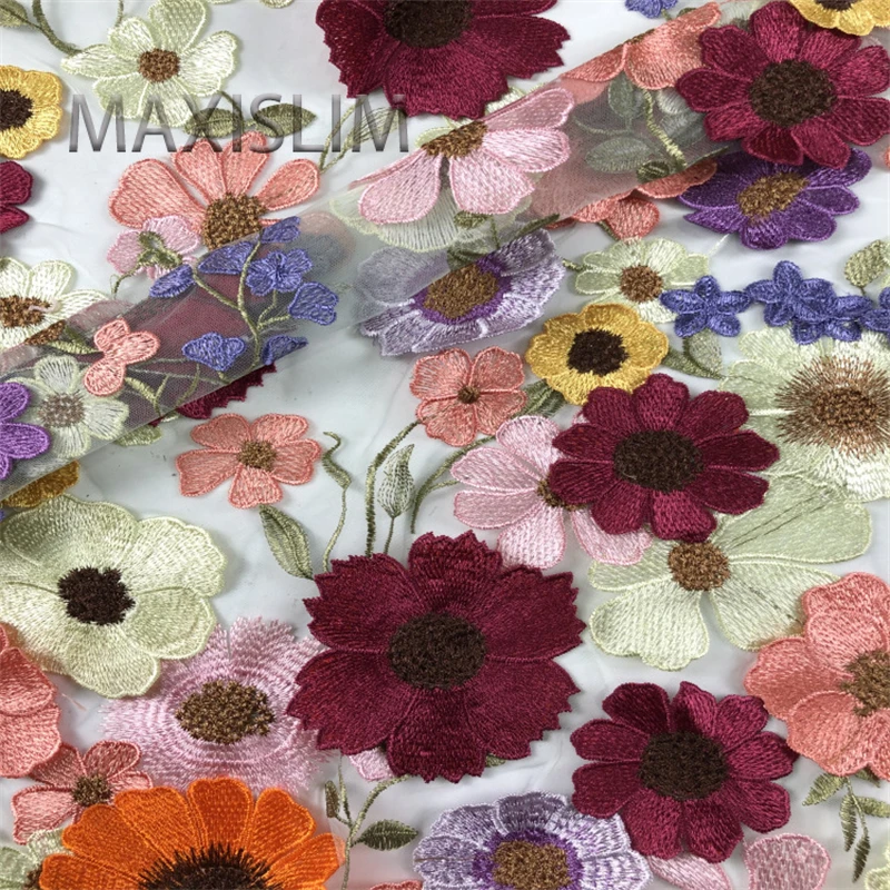 Spot Multi-color Single-sided Flower Embroidery 3D Lace Stage Wear Fashion Dress Embroidery Lace Fabric With：120CM