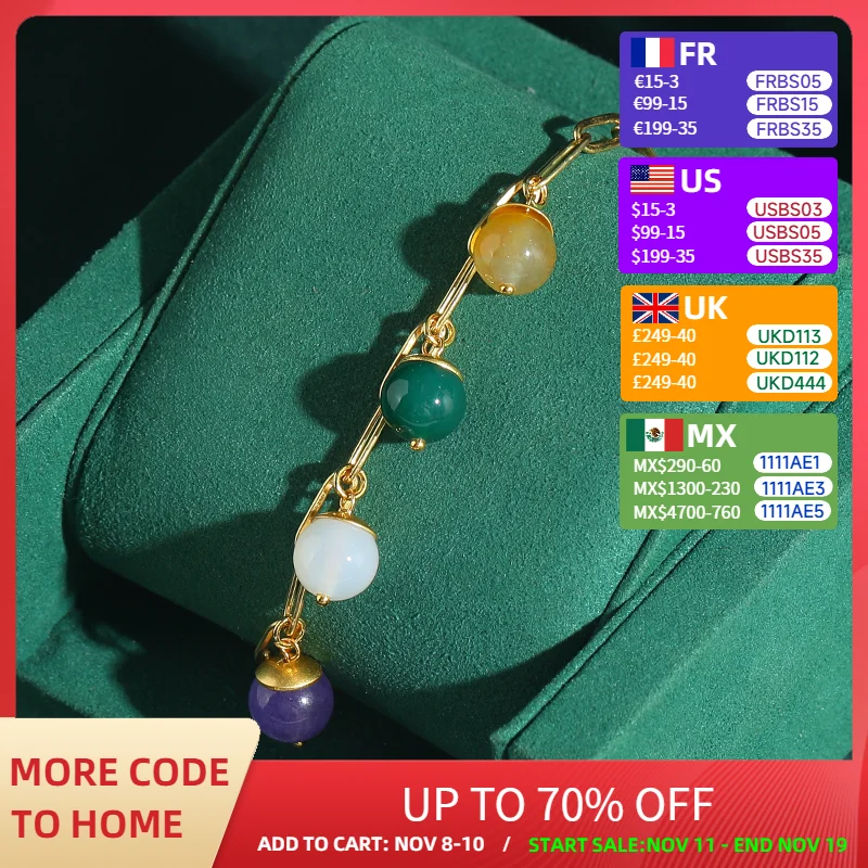 

Vintage Colorful Natural Stone Bracelet For Woman Charms Luxury Gold Color Chain Girlfriend Gift Purple Wedding Accessories 2025