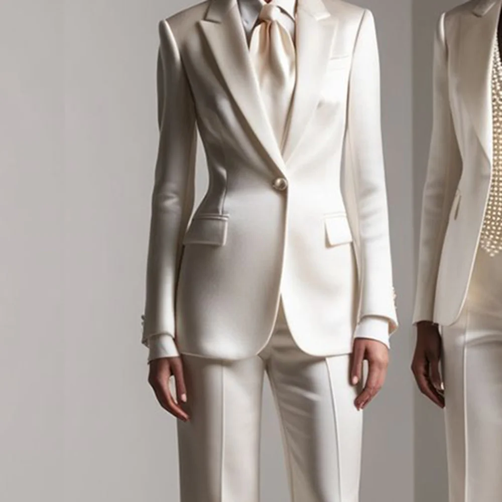 Chic Suit Set Solid Color One Button 2 Piece Jacket Pants Blazer Set Slim Fit Luxury Office Tuxedo Wedding Lady Female Clothing