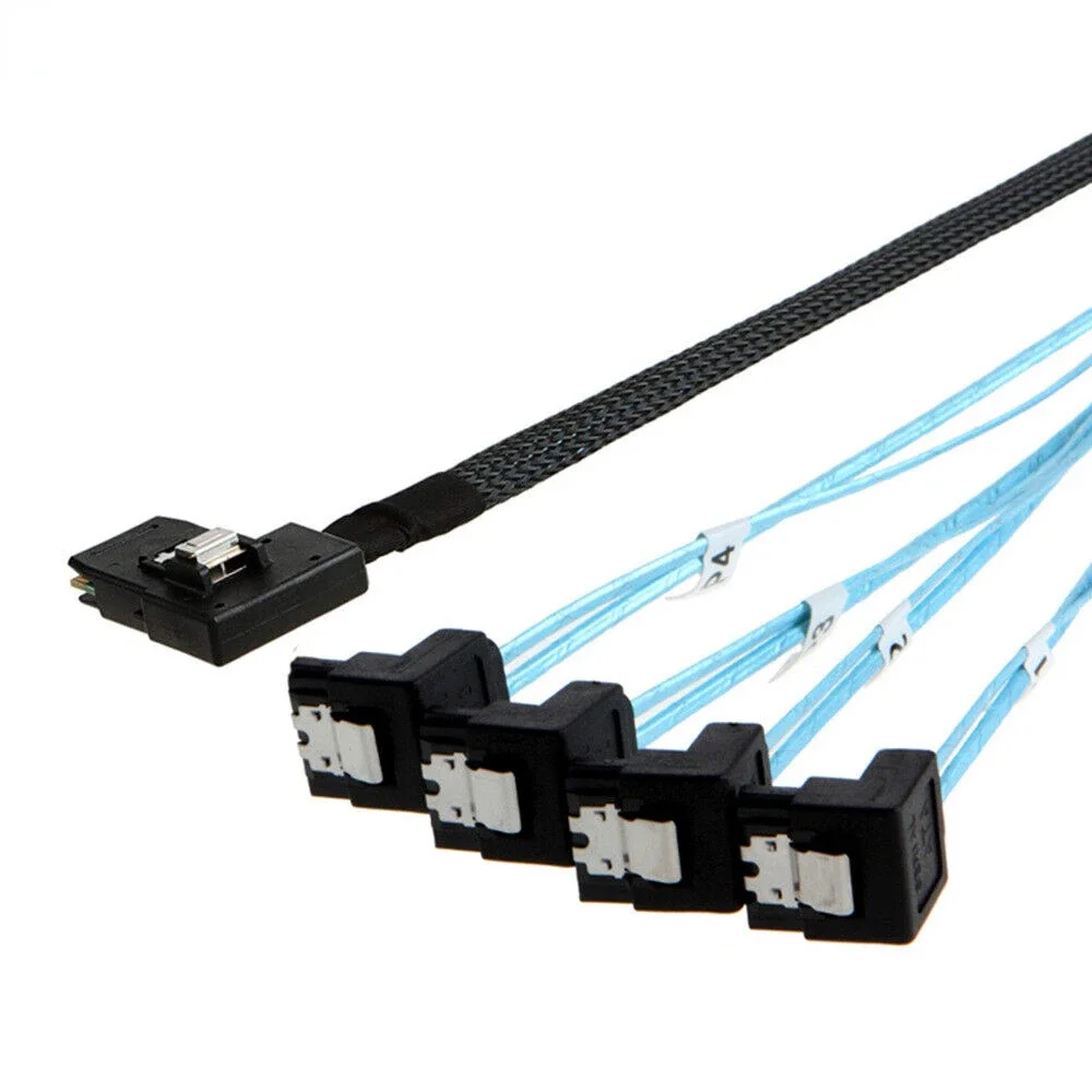 High-Speed MINI SAS SFF-8087 to 4 Ports SATA 90 Degree Server connection cable