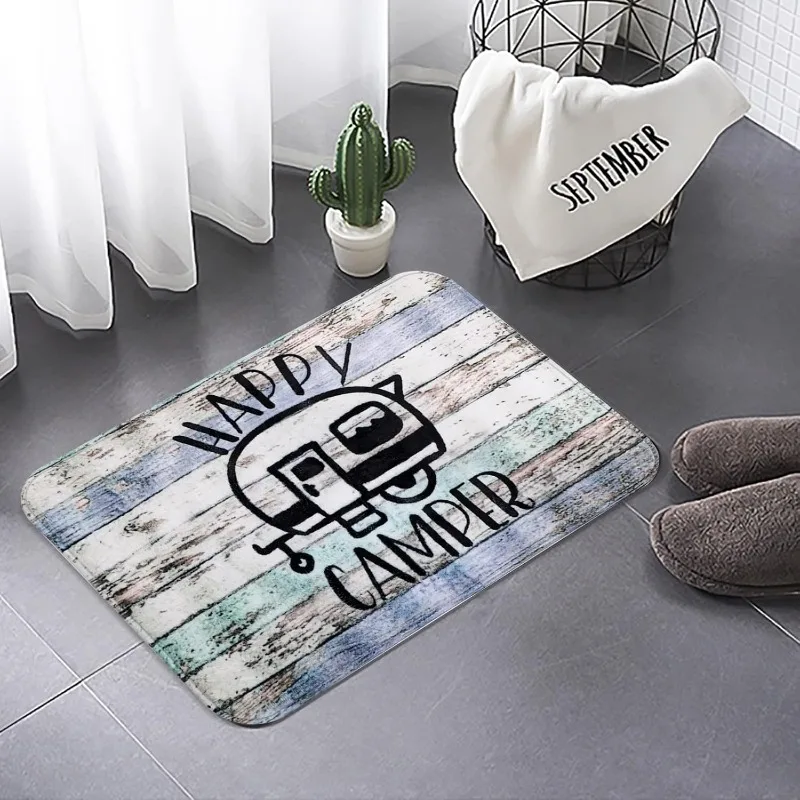 Happy Camper Print Mat Welcome Machine Washable Doormat Entrance Entry Door Rug Indoor Outside Blacking for Kitchen Decor Gifts