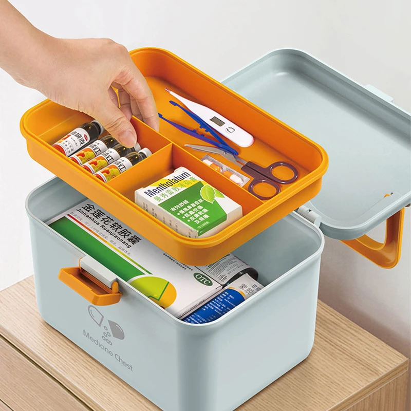 Large-Capacity Portable Medicine Box Home Car Travel Hand-Carrying Tool Home Medicine Storage Double-Layer First Aid Kit