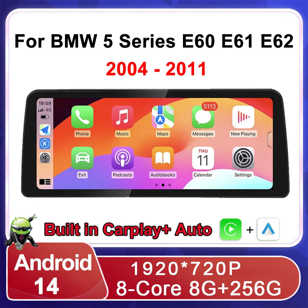 

For BMW 5 Series E60 E61 E62 2004 - 2011 CIC CCC Car Multimedia Radio Player Carplay DSP WIFI Android Auto 12.3" GPS Navigation