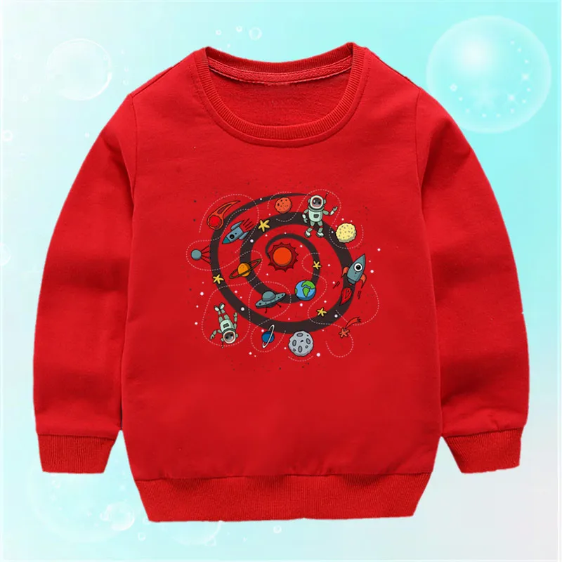 2024 Autumn Children's Sweatshirt Cartoon Rocket Space Boys Pullover Girls Casual Long Sleeve Cotton Jumper Top Kids Outfit