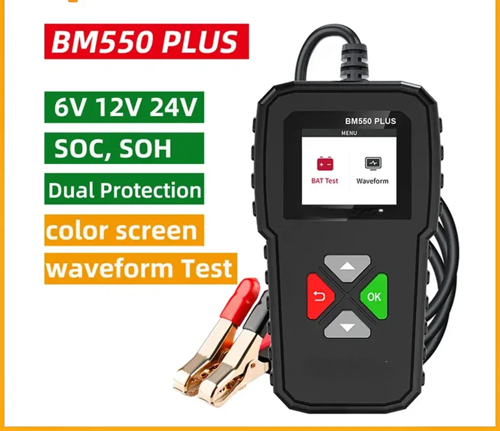 BM550/BM550 PLUS Battery Tester 6V 12V 24V 100-2000 CCA Cranking Charging Battery System Detect Auto Battery Analyzer