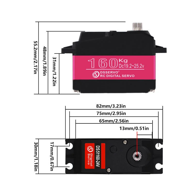 Dsservo DS51160 Servo numérique 24V 160KG couple élevé étanche en métal mécanisme de direction numérique pour 1/5 Baja voiture RC accessoires