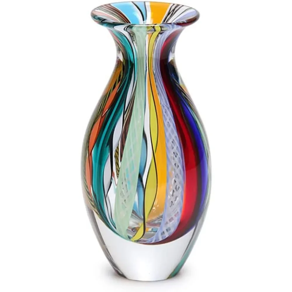 Small Glass Vase Hippie Colored Canes Hand Blown Murano-Style Art Glass - Model Nº 2 Freight Free Vases and Vases Free Shipping