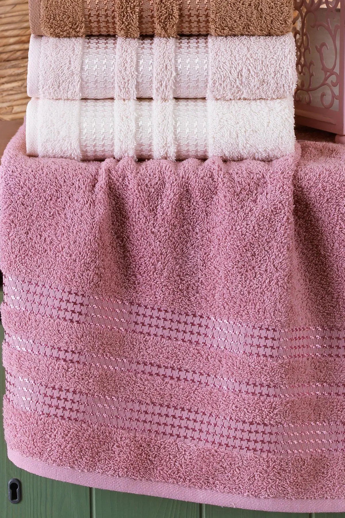 Pink Blue Brown Color Antibacterial 6 Hand and Face Towels Cotton Sizes 50x90 cm