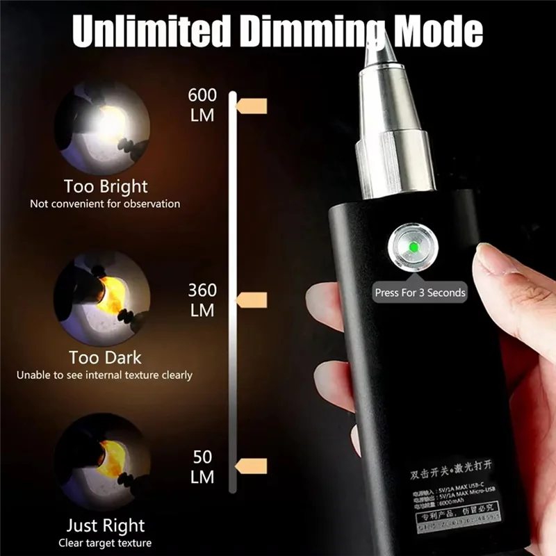 FFYY-Home-Based Jewelry Identification Lamp With 3 LED Light Sources, Multi-Level Settings, Type-C Charging