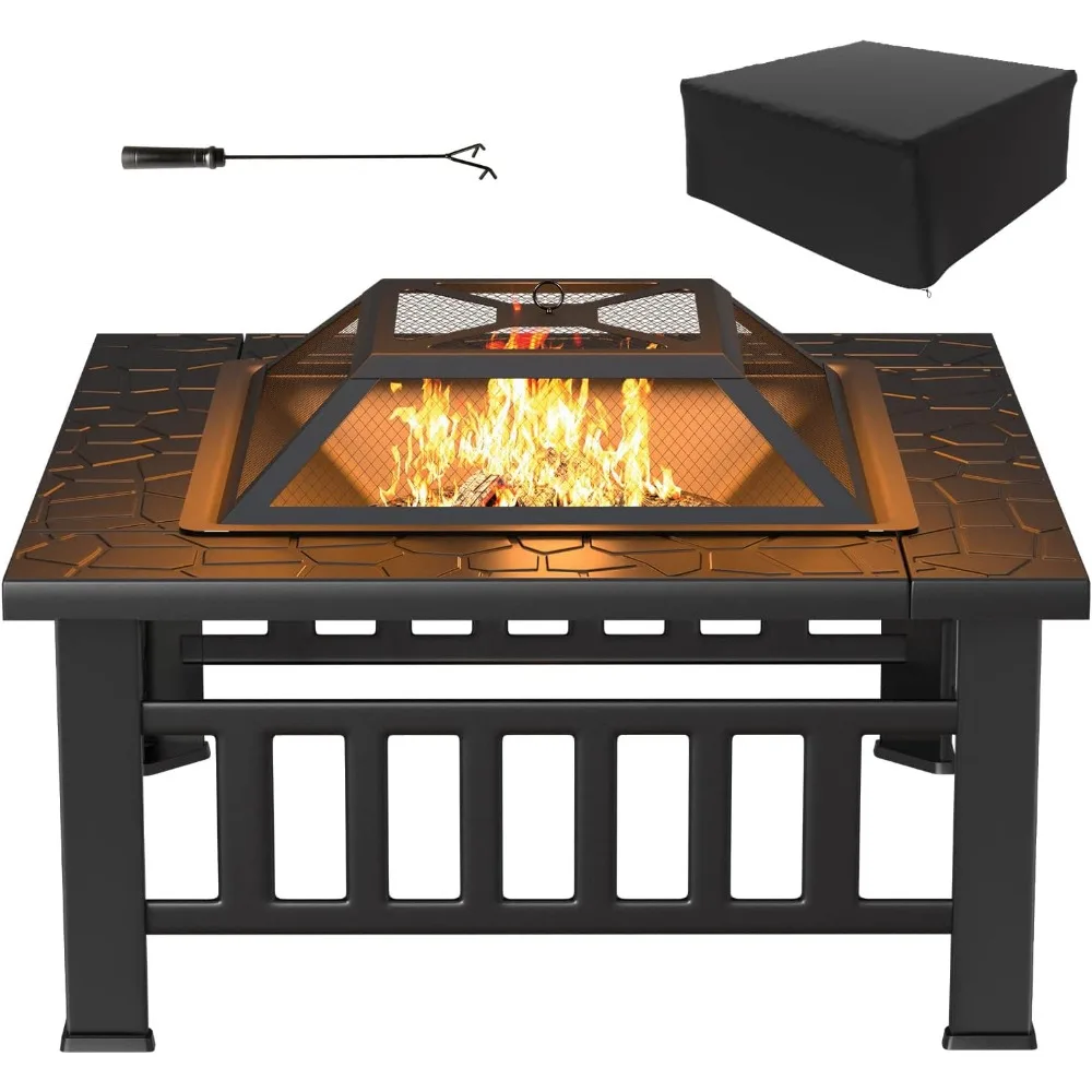 

32-дюймовый металлический многофункциональный стол-кострище для улицы с водонепроницаемым чехлом для кемпинга, вечеринок, пикников, барбекю