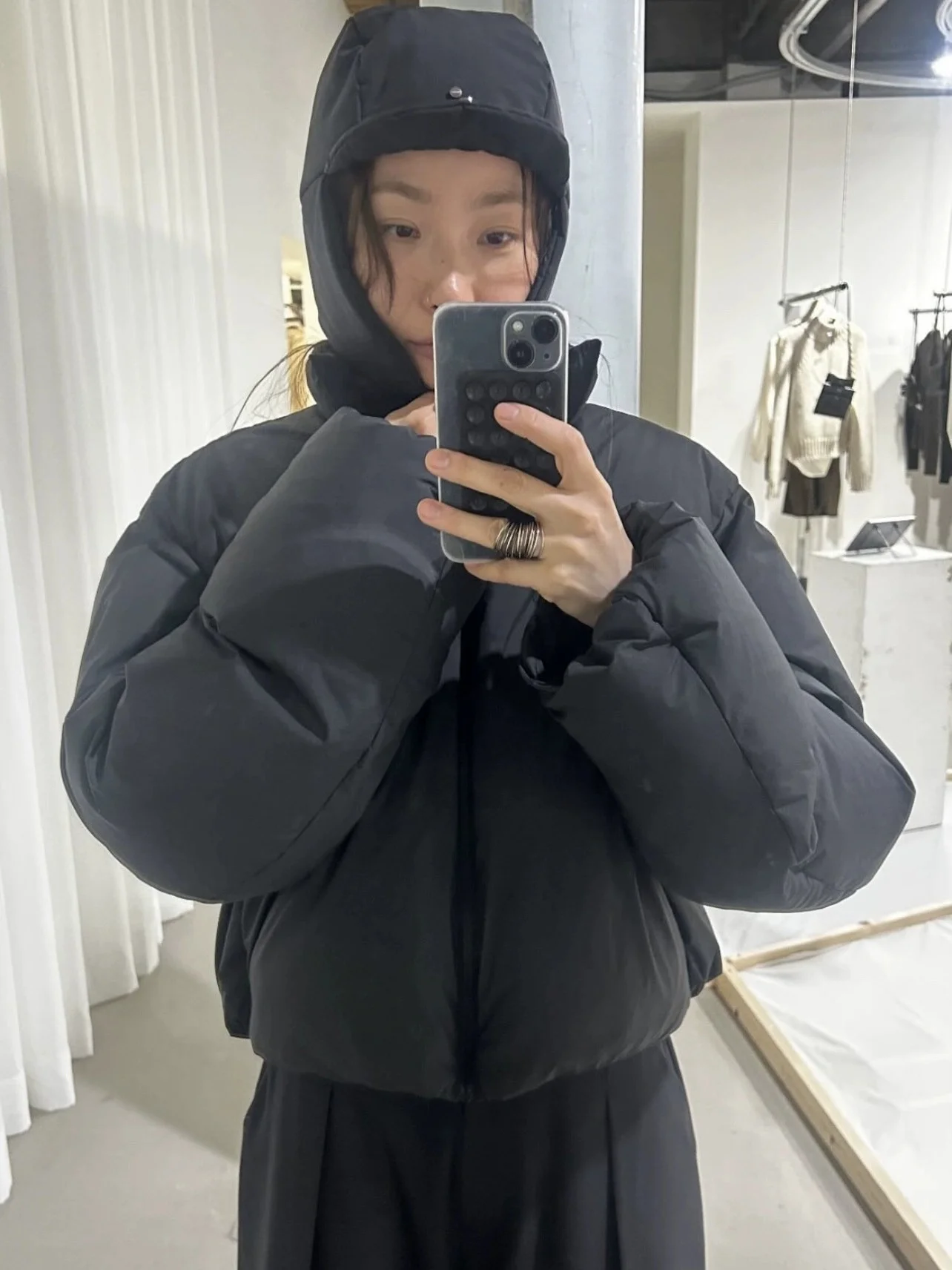 

Зимняя куртка-пуховик Amoento 2025 с воротником-стойкой, теплая, объемная, на утином пуху, элегантная, из трикотажного полиэстера