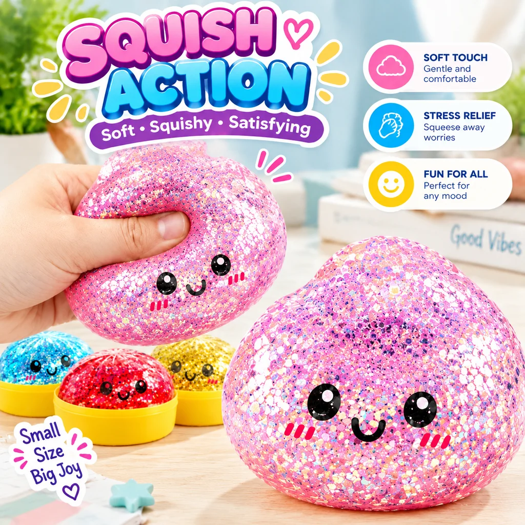 Dumpling Squishy Glitter Sensory Squeeze Toy Set 1-12pcs with Box Cute Kawaii Novelty Stress Relief Prank Gift