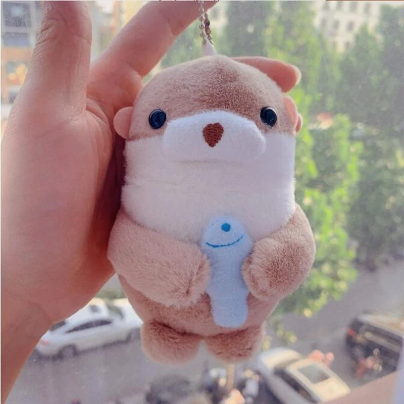 12cm 허그 피쉬 수달 인형 귀여운 플러시 펜던트 슈퍼 귀여운 인형 여자친구와 베스트 프렌드를 위한 선물 장식용 백팩 펜던트 장난감