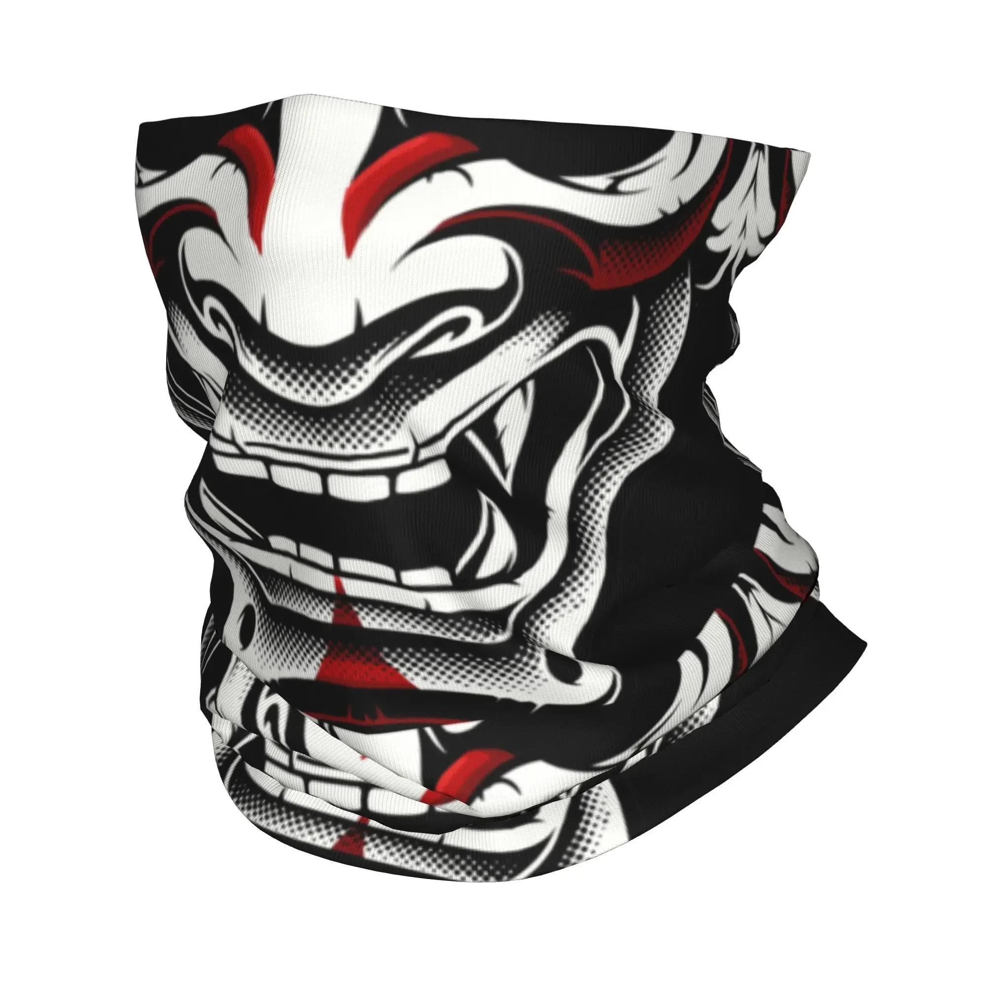 Nueva Bufanda Multifuncional Blanca y Roja con Diseño Okami Kitsune Kabuki, Demonio Japonés Oni, Bandana, Calentador de Cuello, Balaclava, Cubre Rostro con Tatuaje Samurái