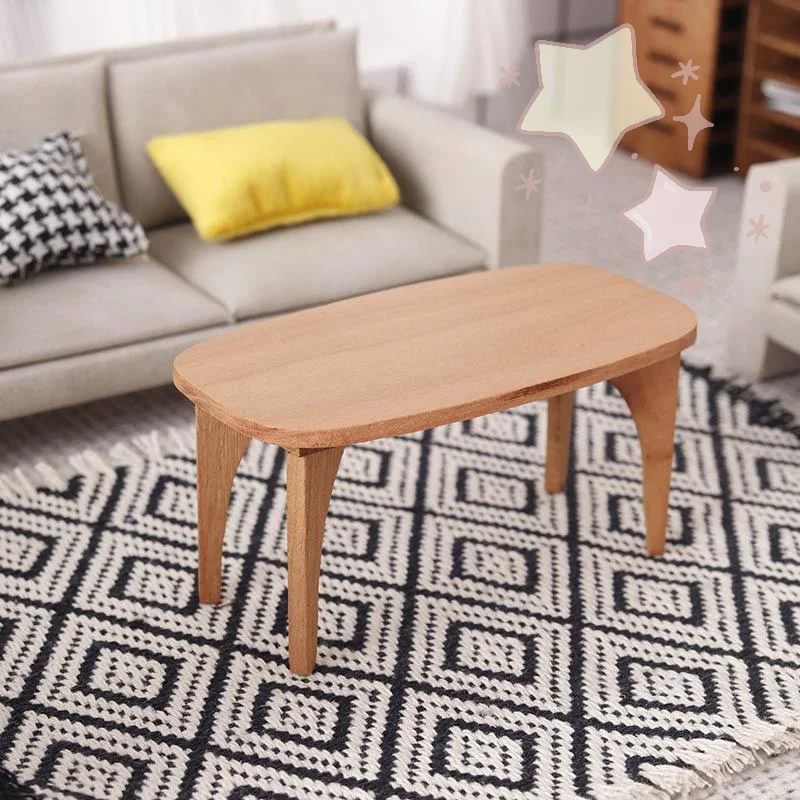 1Pcs Cute Dollhouse Miniatures Cherry Tone Wood Coffee Table Side Desk Model Mini Furniture Ornaments For Pretend Play Toy Gifts