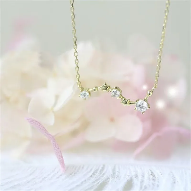 

Korean North Star Zircon Pendant Necklace For Women S925 Pure Silver Electroplated 14K Gold Fashionable Girlfriend Gift Jewelry