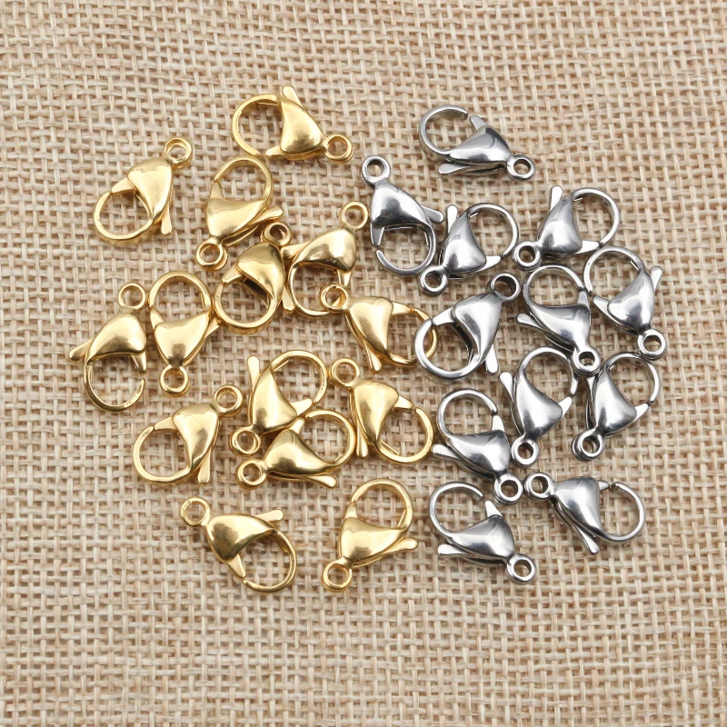 30pcs/lot 10*5mm 12*7mm Stainless Steel Gold Lobster Clasp Hooks for Necklace&Bracelet Chain DIY Fashion Jewelry Findings