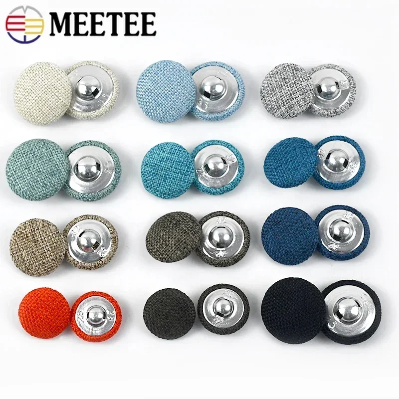 

30Pcs 11-30mm Metal Linen Covered Button For Clothes Sofa Cushion Decor Round Shank Buttons DIY Suit OverCoat Sewing Accessories