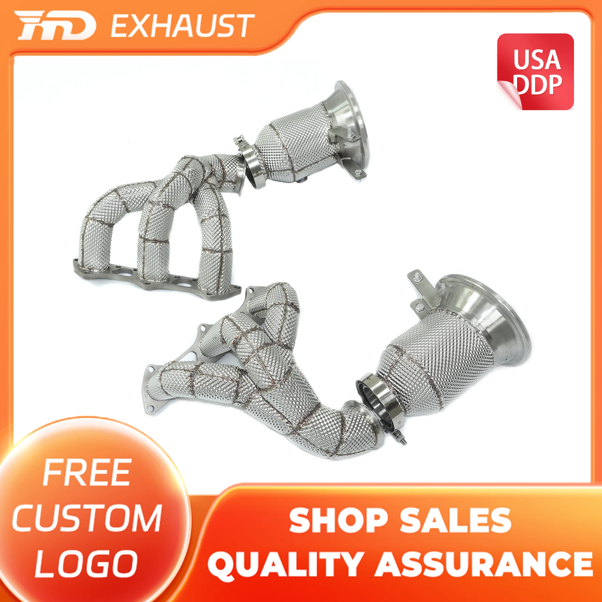 

Эксклюзивная настройка HMD SS304 сегментированный коллектор для Porsche 911 992 GT3 с теплозащитным экраном, автомобильные детали с катализатом