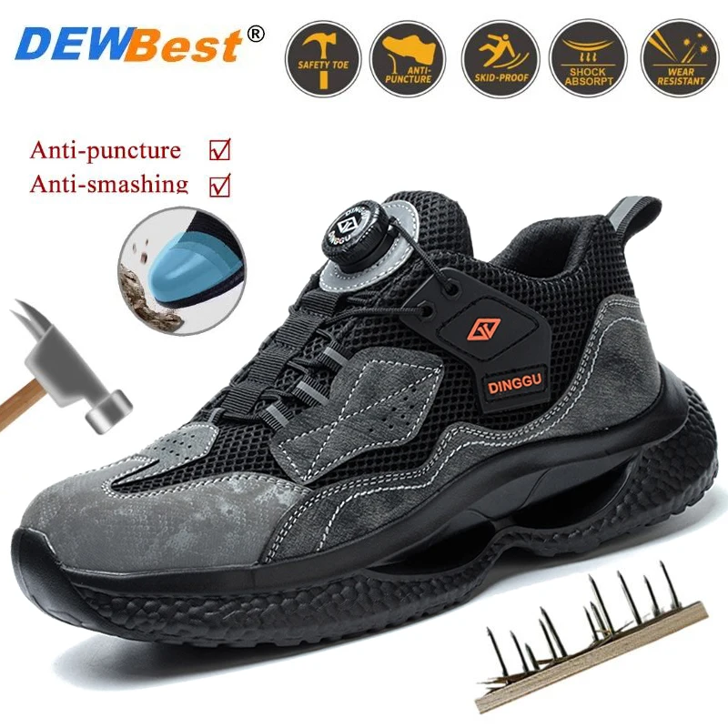 Men's breathable anti-odor anti-smash anti-puncture shock-absorbing work shoes four seasons button lightweight safety shoes