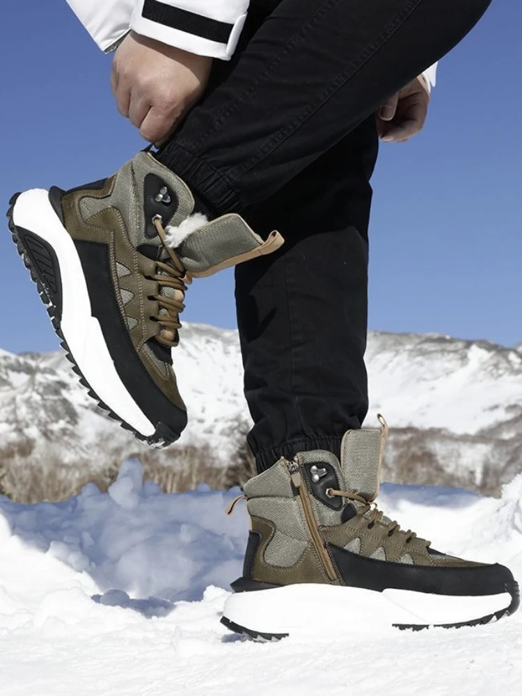 Men Snow Boots 2026 Winter Warm Fleece Lined High Top Outdoor Durable Non Slip Casual Fashion Thick Cotton Shoes
