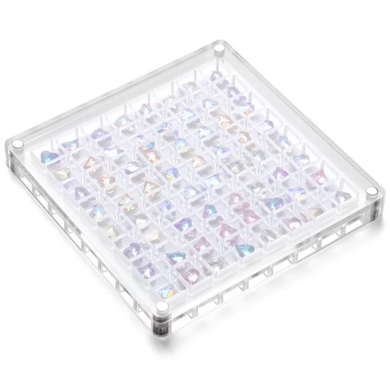 100/64/36 Grids Jewelry Nail Rhinestone Display Tray Decoration Case Large Capacity Transparent Nail Square Storage Container