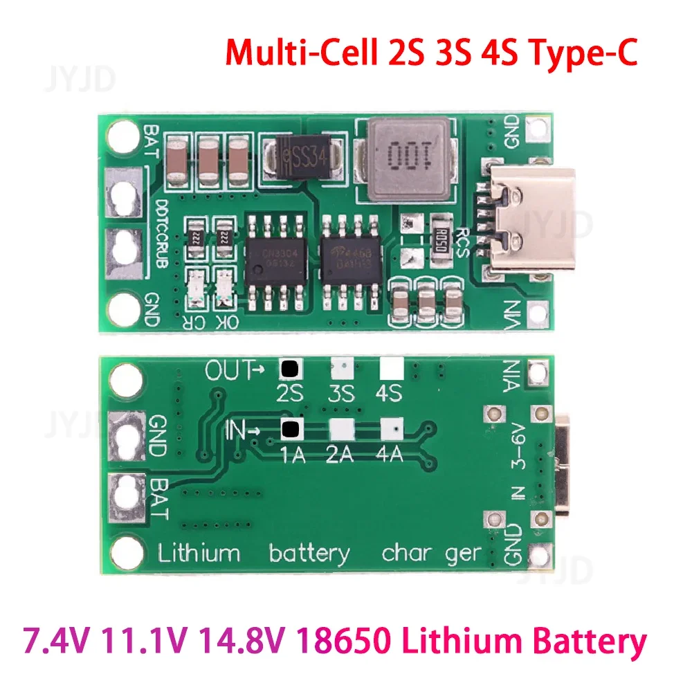 TypeC Multi-Cell 2S 3S 4S To 8.4V 12.6V 16.8V Step-Up Boost LiPo Polymer Li-Ion Charger 7.4V 11.1V 14.8V 18650 Lithium Battery