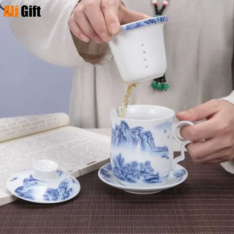 Bone Porcelain Office Ceramic Chinese Blue and White Kung Fu Tea Cups Mugs Mug  Eco Friendly