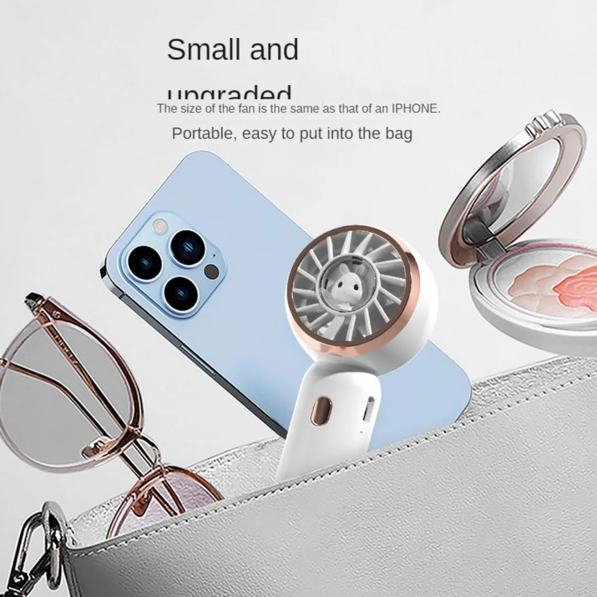 مروحة محمولة صغيرة لطيفة محمولة باليد هادئة صغيرة USB 500 Mah قابلة للشحن مروحة الرقبة للطلاب عنبر مكتب مروحة اليد في الهواء الطلق