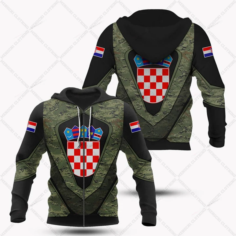 Customize Croatia Camouflage Zipper Hoodies Loose Unisex Oversize Sweatshirts Winter Casual Streetwear Tops Pullover