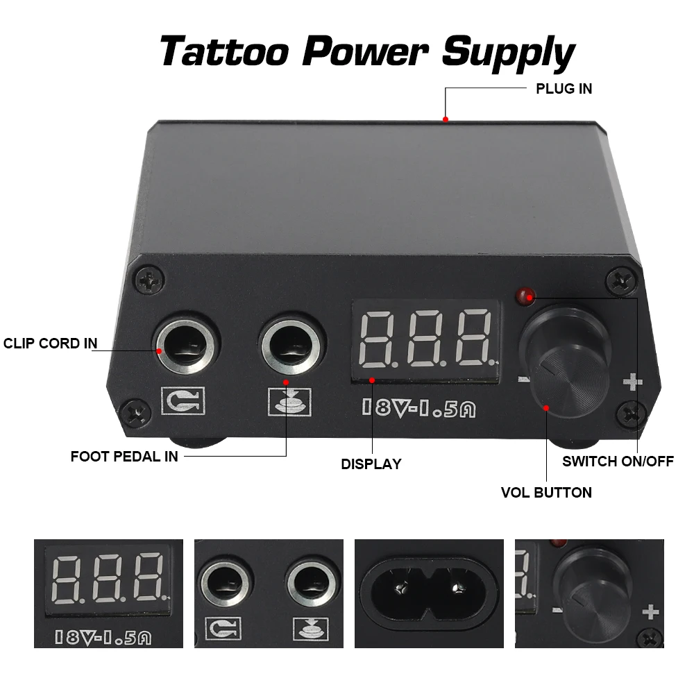 Conjunto de máquina de tatuagem profissional, kit de caneta de tatuagem rotativa, fonte de alimentação, interface dc, pistola de tatuagem rotativa,