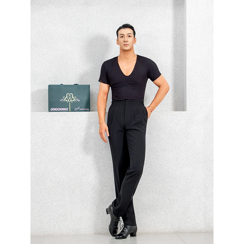 

2025 New Adult Male Latin Dance Clothes Men Modern Dance High Waist Pants Samba Chacha Dance Practice Costumes Wear DQL12191