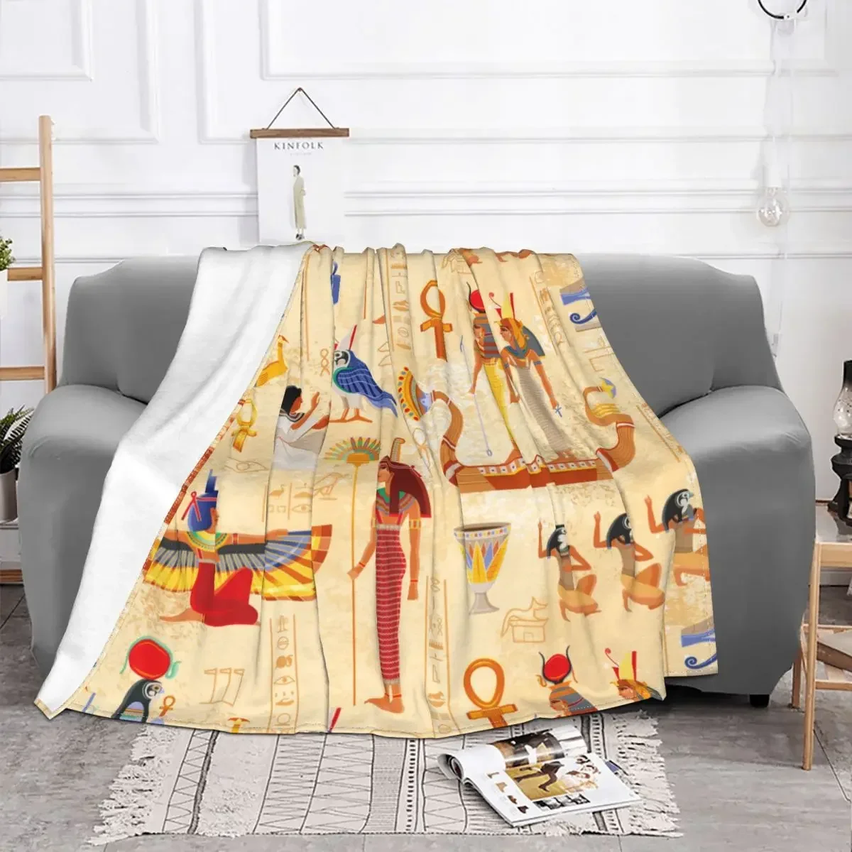 Ancient Egypt Blanket Flannel Summer Air Conditioning Egyptian Boho Tribal Ultra-Soft Throw Blankets for Sofa Outdoor Rug Piece