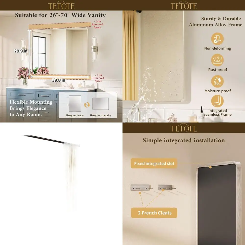 

Зеркало для ванной комнаты 40x30 см в раме из матового никеля, закаленное стекло, современный фермерский стиль, для настенного монтажа