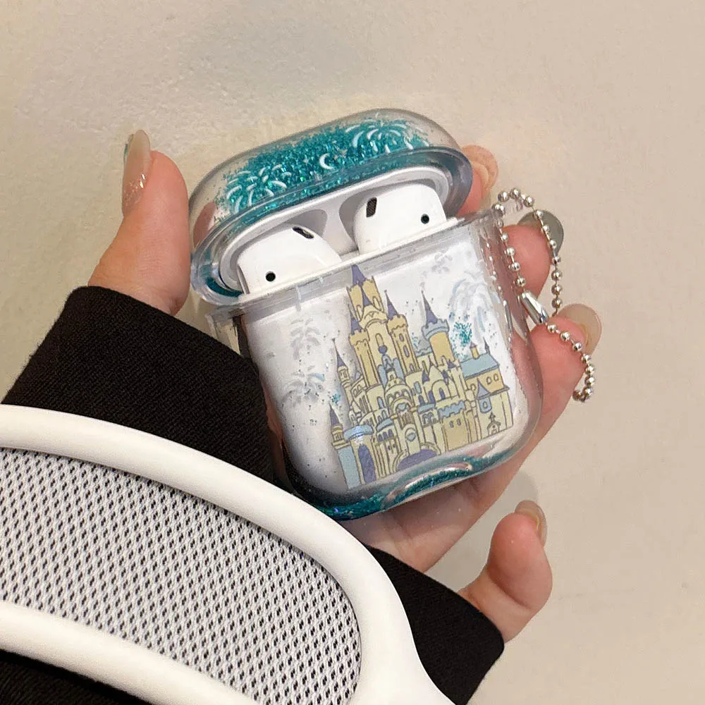 Dreamy Castle Quicksand Glitter Case For AirPods 4 ANC for Apple AirPods 1 2 3 Pro Pro2 Earphone Protective Cover with Keyring