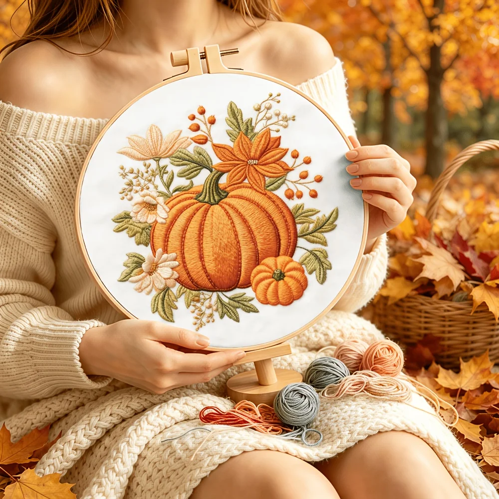 Embroidery Stitch Practice Kit For Adults Beginners Pre‑Printed Cloth Bamboo Hoop Thread Needles Hand‑Stitching Learning Craft