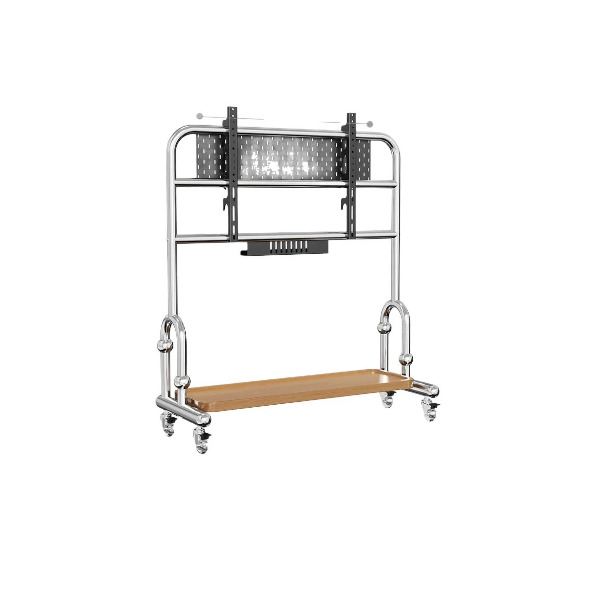 Stainless steel TV mobile bracket floor-to-ceiling small apartment storage art TV cabinet with wheel hanger 75/85 inch