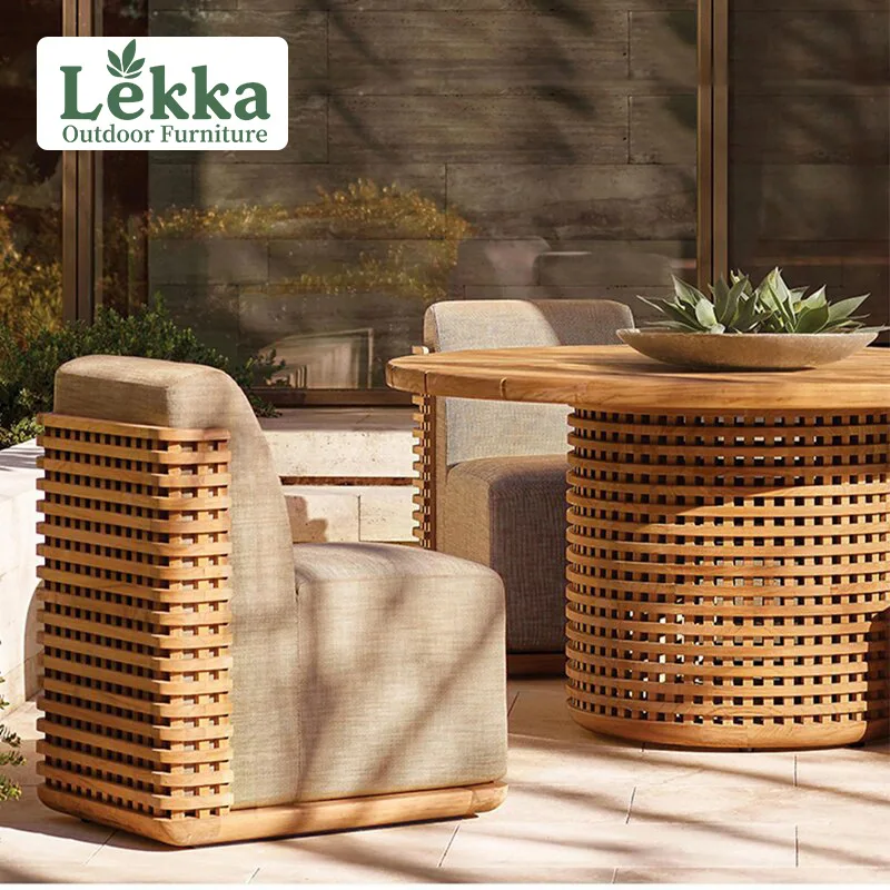 

Custom Outdoor Table And Chair Villa Garden Outdoor Teak Dining Table Waterproof Sunscreen Hotel Terrace Leisure Chair