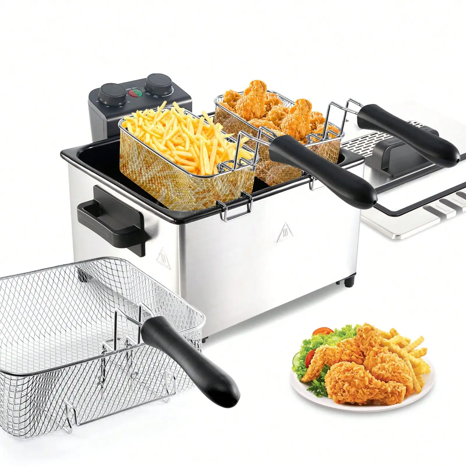 3L/5L Deep Fryer With Basket, 1700W Home Electric Deep Fryer With Time And Temperature Control, Removable Basket, Lid With Viewing Window And Odor-Free Filter, Stainless Steel, Can Be Washed In The Dishwasher