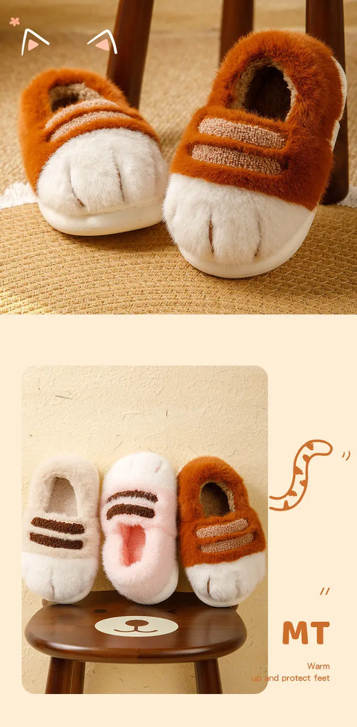 Ins Katzenpfoten-Hausschuhe für Erwachsene, Winter-Flip-Flops, warme Fell-Slides, flauschige Kätzchen-Hausschuhe, Unisex-Hausschuhe mit Tierkrallen-Design, Herren – Detail 6