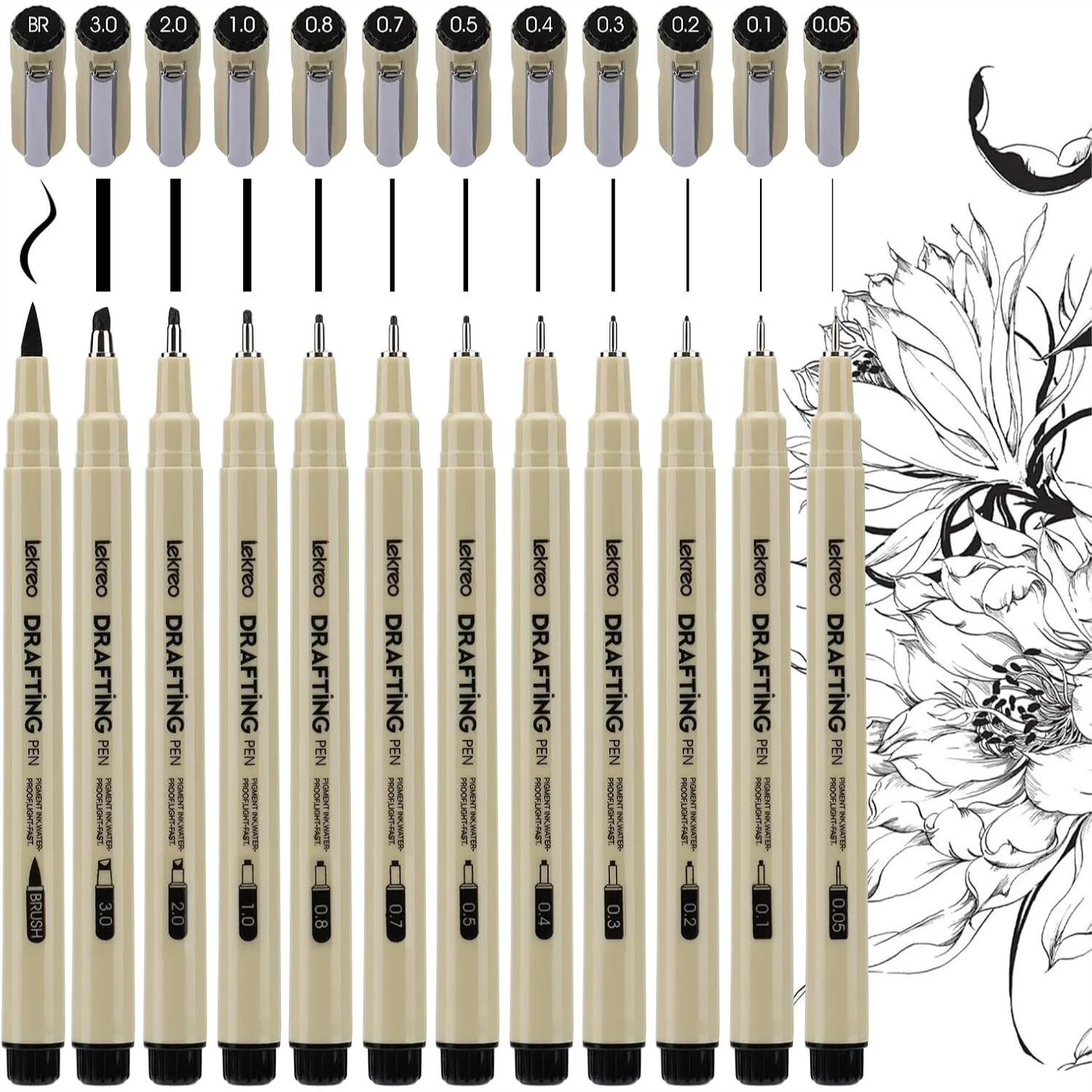 

12-Piece Fineliner Pen Set With Assorted Point Sizes 0.05-3mm And Brush Pen For Art Writing And Bullet Journaling