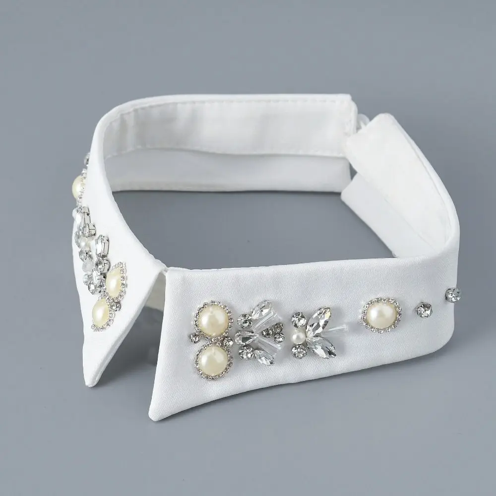 

High-Quality Detachable Fake Collar Pearl Rhinestones Designs White Neckline False Collar