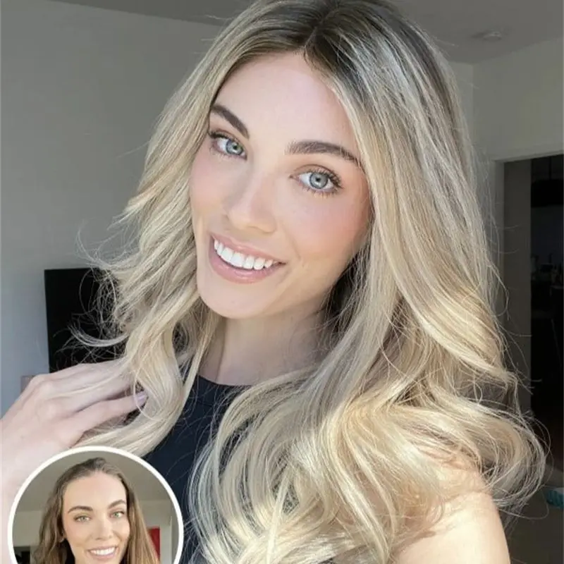 

Средняя часть Ombre Blonde Синтетический парик фронта шнурка с натуральными корнями дартса Верх швейцарский HD Прозрачный парик шнурка на распродаже