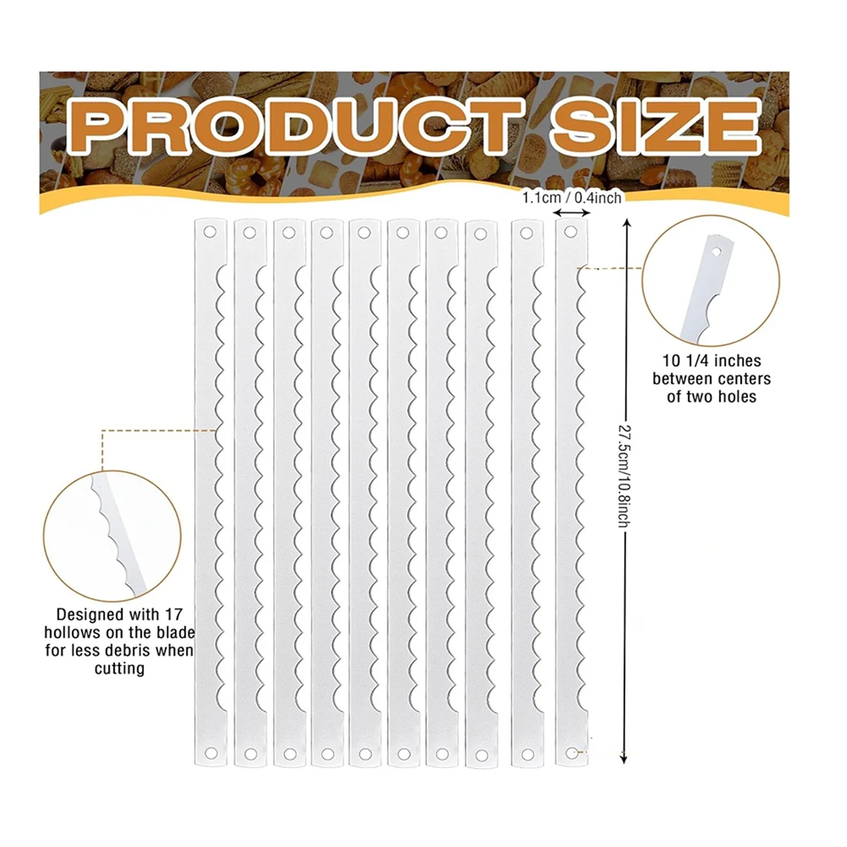 Bread Bow Knife Blades Stainless Steel Replacement Blade Bread Blade for Cake Homemade Bread Cutting 10Pcs