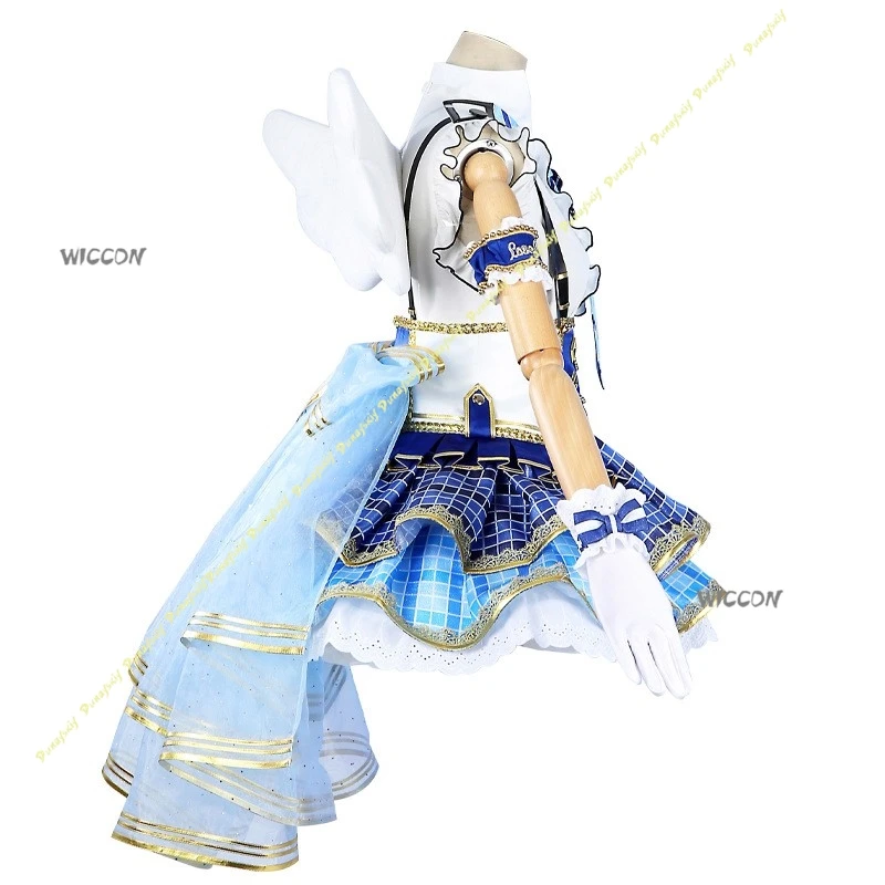 الفتيات اللباس ألعاب أنيمي تأثيري ازياء الباروكات LoveLive! تنورة قصيرة بنمط منقوشة باللون الأزرق اللطيف من Sonoda Umi لعيد الميلاد والهالوين