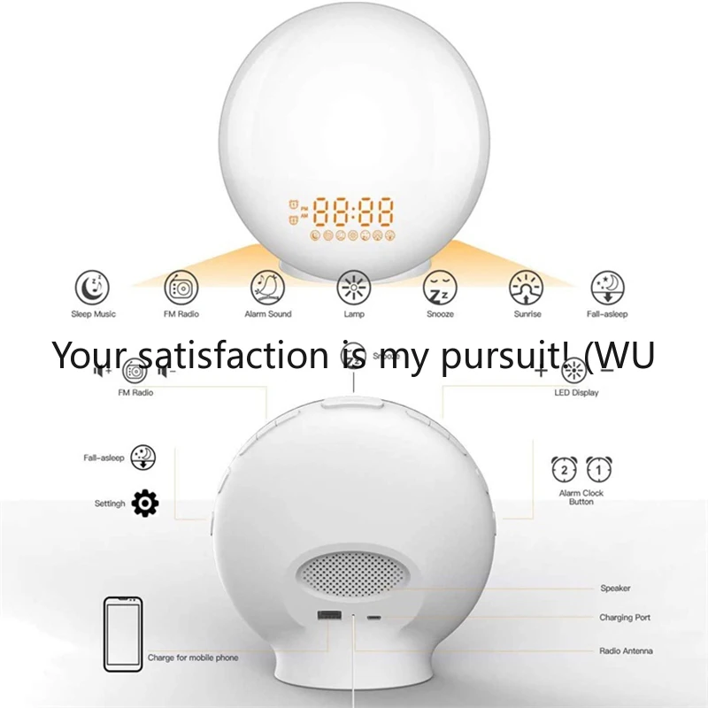 

Световой будильник для пробуждения с имитацией восхода/заката, двойной будильник, FM-радио, ночник, 7 цветов, натуральные звуки, повтор