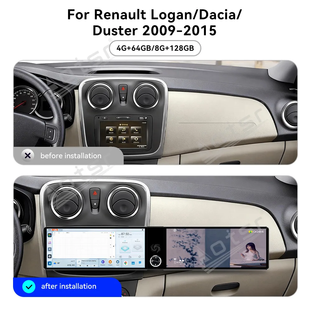 

Для Renault Logan Dacia Duster 2009-2015: 12,3-дюймовый автомобильный мультимедийный видеоплеер с двумя экранами, GPS-навигацией и поддержкой Carplay