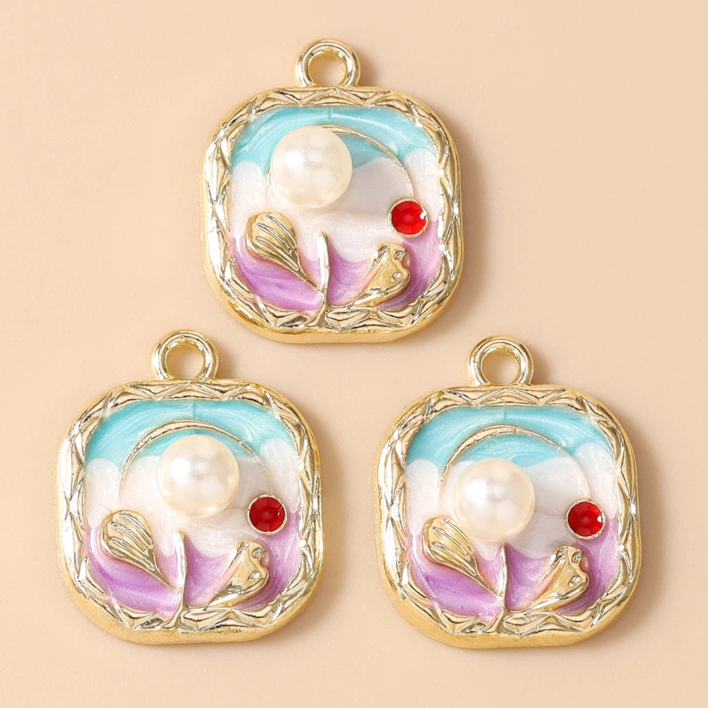 Leslie 10 Stück Retro Goldfarbene Ölgemälde-Perlenblumen-Anhänger für DIY Ohrringe, Halsketten, Handgemachter Schmuckherstellung – Detail 4