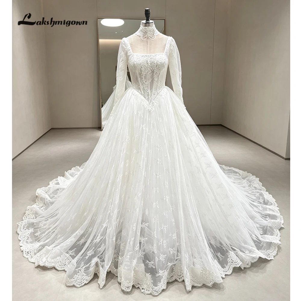 Lakshmigown Luxuriöse Spitzen-Hochzeitskleider Langarm Brautkleid Quadratischer Ausschnitt Ballkleid Prinzessinnen-Hochzeitskleider Maßanfertigung – Detail 5