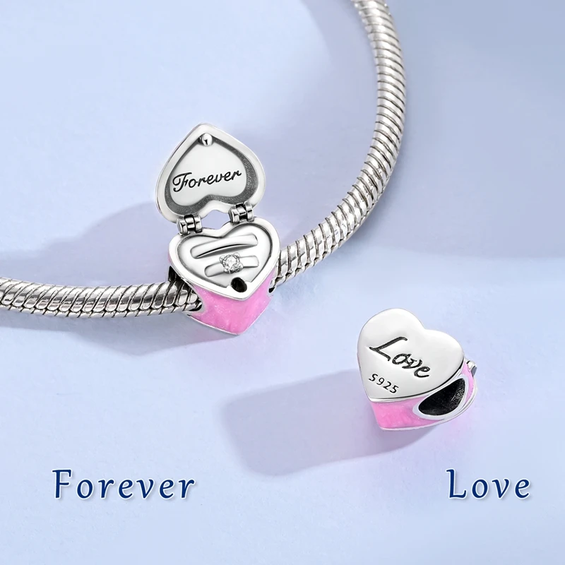 عيد الحب 925 الفضة الأبدية الحب القلب خاتم الزواج صندوق سحر الخرزة سوار ذاتي الصنع المفاتيح النساء المجوهرات هدية للذكرى السنوية